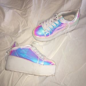 YRU Platform Rave Sneakers in Holographic